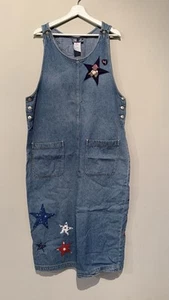 Vintage True Blue Dress Women L Blue Maxi Overall Denim Y2K Flag USA Stars - Picture 1 of 18