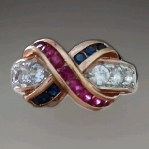 Gelbgold plattiert Sterlingsilber Kanal-Set rot weiß & blau CZ Größe 7 - Bild 1 von 9