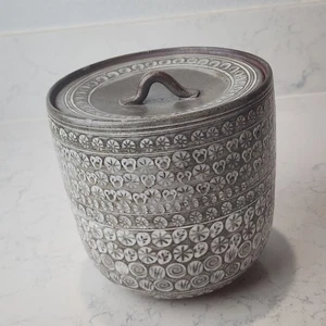 Vintage Japanese Stoneware Canister Jar w/ Lid – 6” Signed Studio Pottery Floral - Picture 1 of 8