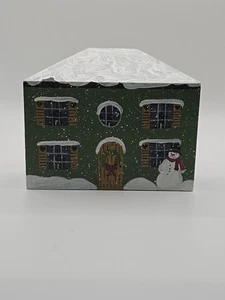 Brenda Awie 1993 Handpainted Christmas Home With Snowman 4" W X 3.5" T - Picture 1 of 4