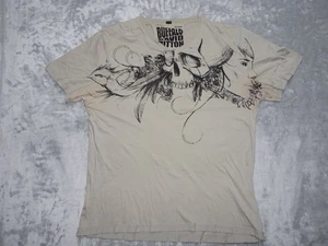 Buffalo David Bitton Herren T-Shirt XL Beige Baumwolle Totenkopf Rosen Gesicht Vogel Grafik - Bild 1 von 13