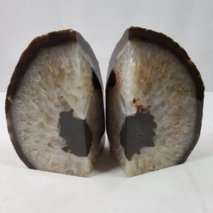 Vintage Agate Geode Slice Bookends 7 Inch Tall at Tallest 8.14 Pounds SET of 2 - Picture 1 of 8