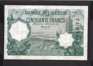 Tunisia p-9 , aVF, 50 Francs, 1929 , Early date type - Picture 1 of 2