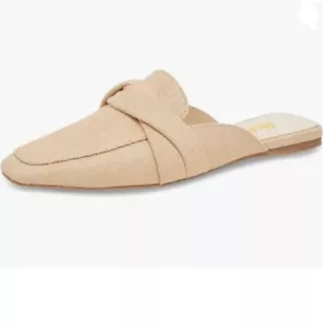 Miss left Beige Flat Square Toe Mules Slip On Backless Slide Sandal Dress Loafer - Picture 1 of 8