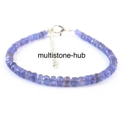 Brazalete de piedras preciosas con cuentas rondelle de tanzanita natural de 3-5 mm 7 pulgadas Foto 1 de 4