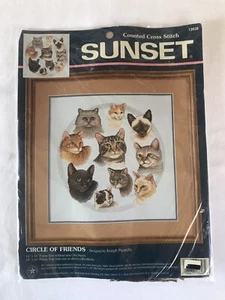 Sunset Circle of Friends Cat Counted Cross Stitch Kit 13628 New Dimensions Vtg - Picture 1 of 4