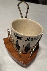 Vintage Antique Mint Sauce Pot Lord Nelson Pottery in Wyncraft holder - Picture 1 of 12