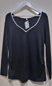 H&M Mama Black Jersey Maternity Top Size L 3/4 Sleeve Stretchy Tshirt V Neck - Picture 1 of 8