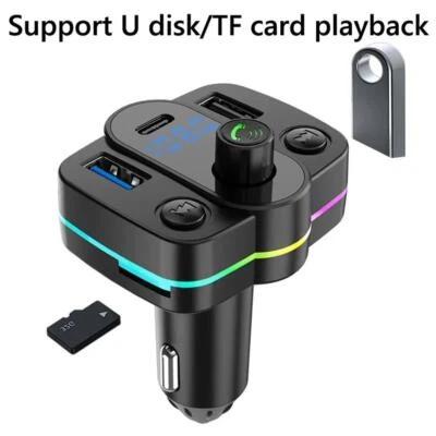 Bluetooth 5.0 Car FM Transmitter PD USB Type-C Dual USB Ambient Player New J7 - Image 1 of 4