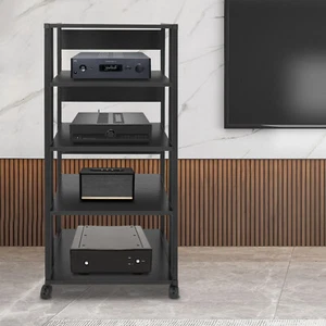 5-Tier AV Media Stand Rack Black Tall Heavy Duty Audio-Video Media Stand 17kg - Picture 1 of 20
