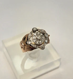 Antique Ring 16K Rose/White Gold 1.0 Old Miner Cut Diamonds 5.2g 8.25 US Size - Picture 1 of 2