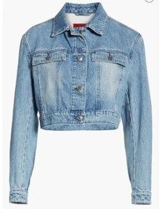 NWT Women's Hugo Boss Gelise Crop Blue Denim Jacket Size XL - Picture 1 of 16