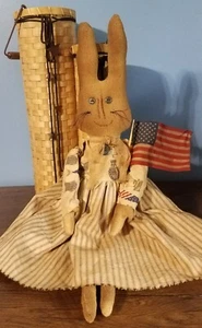 Primitive Stitch Patriotic "Patience" the Hand Sewn Bunny R/W/B 25" Tall OOAK - Picture 1 of 7