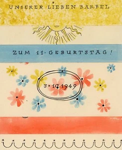 Tarjeta de felicitación cumpleaños cumpleaños infantil acuarela 1949 - Imagen 1 de 3