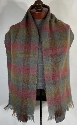 Baar Beards Scarf Japan Soft Colorful Plaid Acrylic Wool Blend W Fringe Vintage - Image 1 of 4