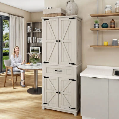 Farmhouse Kitchen Pantry Storage Cabinet Cupboard with Drawer & Adjustable Shelf - Image 1 of 4