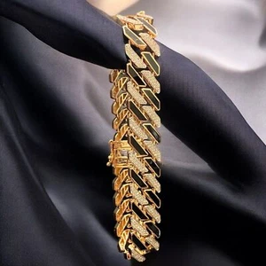 Natural 2.35 TCW Round Brilliant Diamonds Men's Enamelled Bracelet 14K Rose Gold - Picture 1 of 13