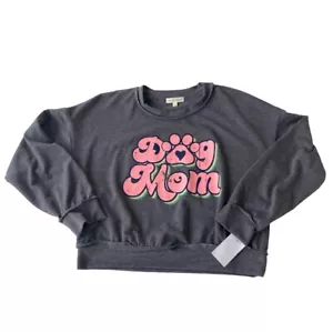 Moa Moa "Dog Mom" Long Sleeve Lightweight Sweatshirt Grey Pink Junior Large NWT - Picture 1 of 3