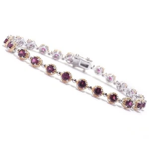 Two-tone Sterling Silver 7.5" Round Rhodolite Line Bracelet For Women. - Picture 1 of 1