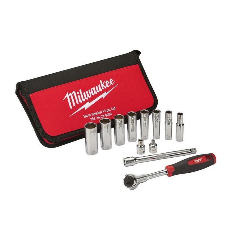 Milwaukee 3/8 in. drive SAE Pivoting 12 Piece Mechanics Ratchet and Socket Set - Image 1 of 1