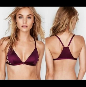 Victoria's Secret Bralette Long Line Plunge Lila Satin Träger BH Gr. S - Bild 1 von 4