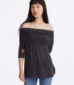LOFT Lou & Grey Womens Gray Signaturesoft Off The Shoulder Blouse Top L XL New - Picture 1 of 11
