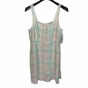 Abound Womens M Fit And Flare Dress Green Pink Adley Plaid Sleeveless Button Up - Picture 1 of 4
