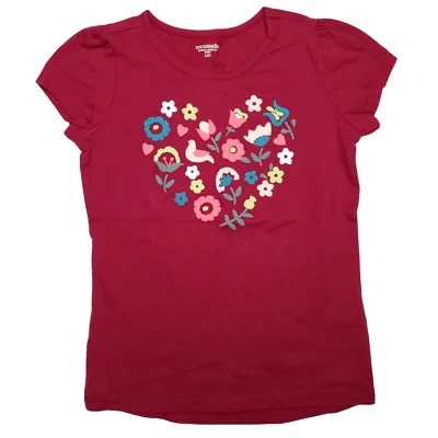 Toughskins Burgundy SS Shirt w/Multicolor Floral & Bird Puff Paint Detail Sz LG - Image 1 of 4