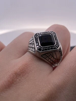 Anillo Imperio David Yurman Plata de Ley 925 con Diamante Negro y Ónix Talla 11 Foto 1 de 4