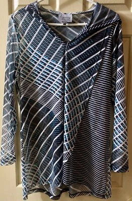 Pulôver Lynn Ritchie prata com capuz malha top M capa listrada manga longa transparente - Imagem 1 de 4