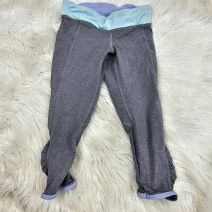 Lululemon Ivivva Girls Cropped Ruched Leggings Gray Mint Lilac Gym Size 7 capri - Picture 1 of 7