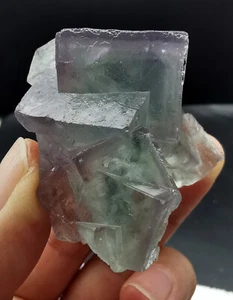 79g Natural Transparent Purple Window Green Cube Fluorite Crystal Specimen - Picture 1 of 11
