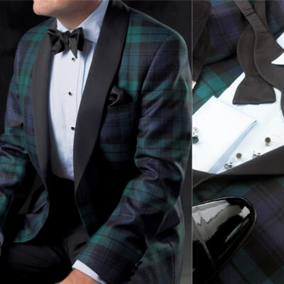 Blazer a Cuadros 2 Piezas Hombres Trajes Primavera Chal Solapa Formal Boda Novio Noche Foto 1 de 4