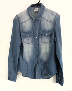 Ashley by 26 International tunica donna denim abbigliamento chambray camicia manica lunga L - Foto 1 di 7