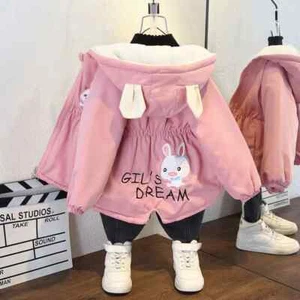 Girls Jacket Plus Velvet Autumn Winter Coats for Girl Cartoon Windbreak Clothing - Picture 1 of 13