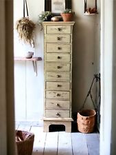 Vintage Distressed Pine & Ply Painted Tall Chest Of Drawers Tallboy Filing