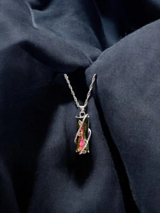 Rainbow Rectangle Prism Pendant on a Silvertone Necklace - Picture 1 of 4