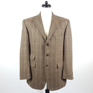 Daks SØR Tweed Sakko Herren Gr. 52 Braun Blau Orange Kariert Wolle Jacke Leder - Picture 1 of 10