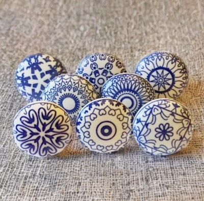 Blue and white knobs mandala mosaic ceramic drawer knobs wardrobe handles - Image 1 of 4