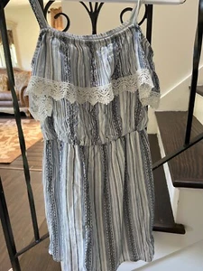 Blue white sleeveless dress with lace detail size 14  - Picture 1 of 2