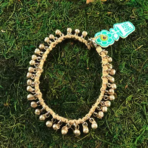 HOTI Hemp Handmade Silver Bali Boho Bells Jingle Anklet Chic Ankle Bracelet NWT - Bild 1 von 3