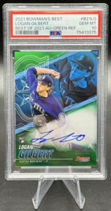 2021 Bowman’s Best LOGAN GILBERT Green Refractor Rookie Autograph /99 RC PSA 10!