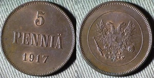 Russia Finland : 1917 5 Pennia AU-UNC Original Luster IR112446 - Picture 1 of 1