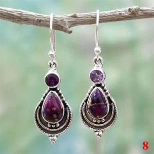 Jewelry Hook Amethyst Multi-Gemstone Ear Stud Moonstone Earrings Turquoise - Picture 1 of 20