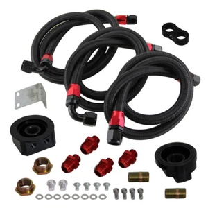 Universal Steel Braided Oil Line With AN10 Oil Filter Relocation Adapter Kit BK - Picture 1 of 9