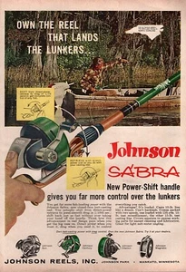 Mulinello da Pesca Johnson Sabra 1961 Carolina del Nord Pubblicità Colore Originale - Foto 1 di 1