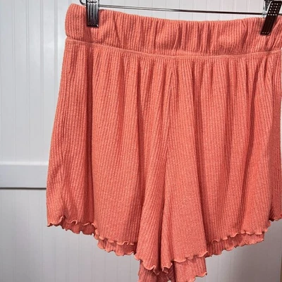 Roxy Coral Orange Ribbed Knit Tulip Hem High Waist Pull-On Lounge Shorts Small - Image 1 of 4