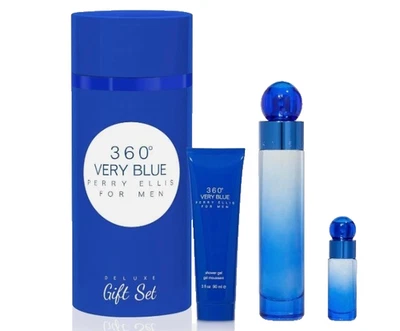 Perry Ellis-360-Muy Azul Para Hombre Set 3oz EDT SP + 3oz Gel de Ducha + 0.25oz Edt Sp Foto 1 de 4