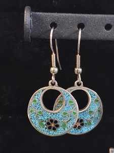 Vintage Calderon Atachi Sterling Mexico Taxco Turquoise Dangle Earrings Signed - Picture 1 of 3