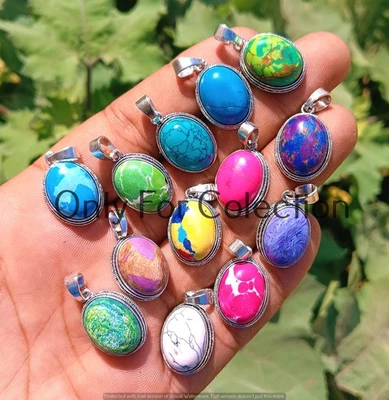 Mosaic Jasper & Mix Gemstone 925 Sterling Silver Plated Pendant Lot Bulk Jewelry - Image 1 of 3